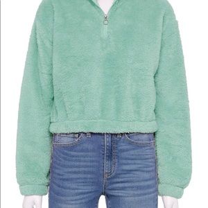 Mint green fuzzy quarter zip.